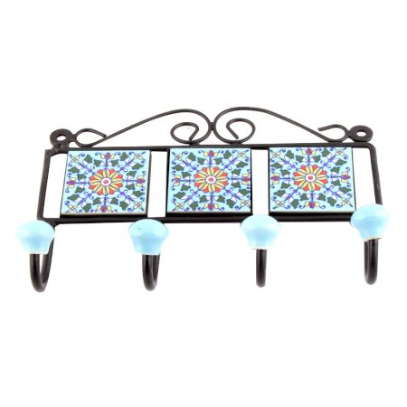 Turquoise And Yellow Sunflower Tiles Hooks